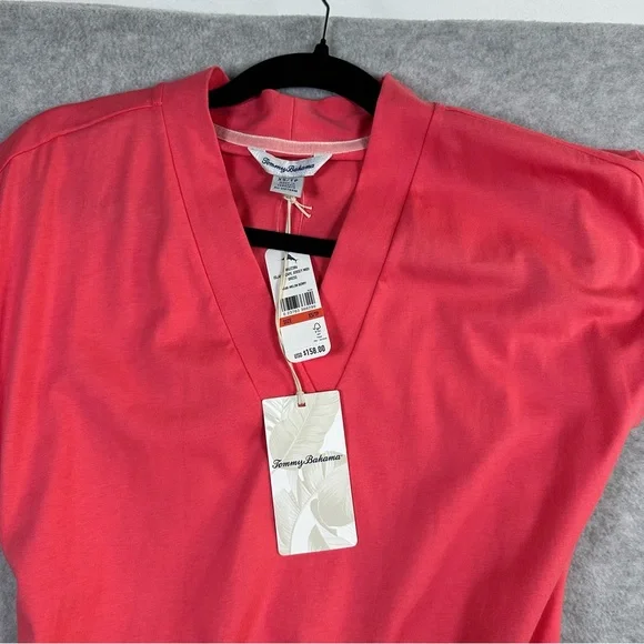 Tommy Bahama Islandscape Jersey Midi Dress NWT Melon Berry V Neck Pockets XS - Picture 10 of 16